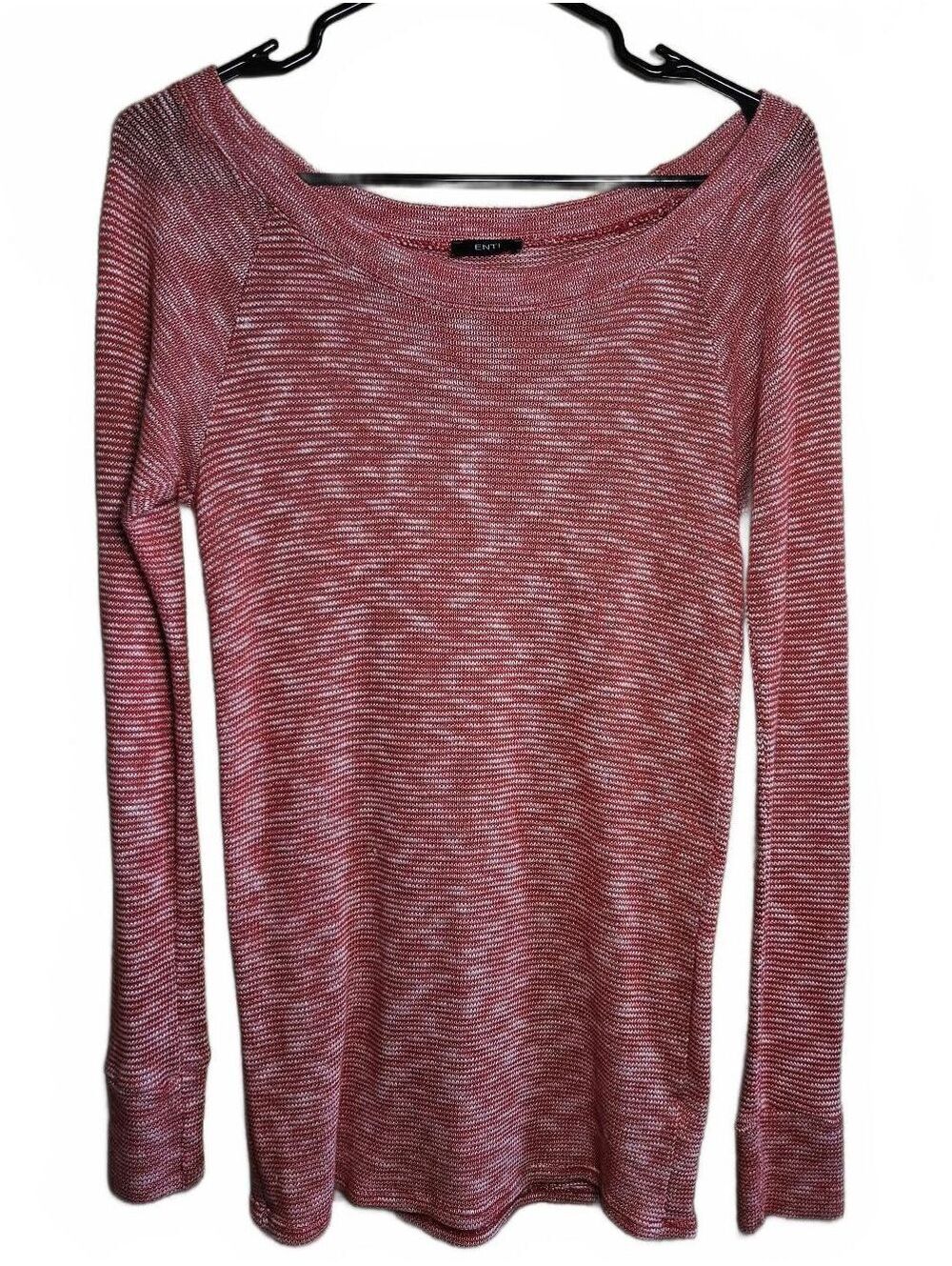 ENTI Women's Long Sleeve Knit Top in Red and White Stripes, Size S